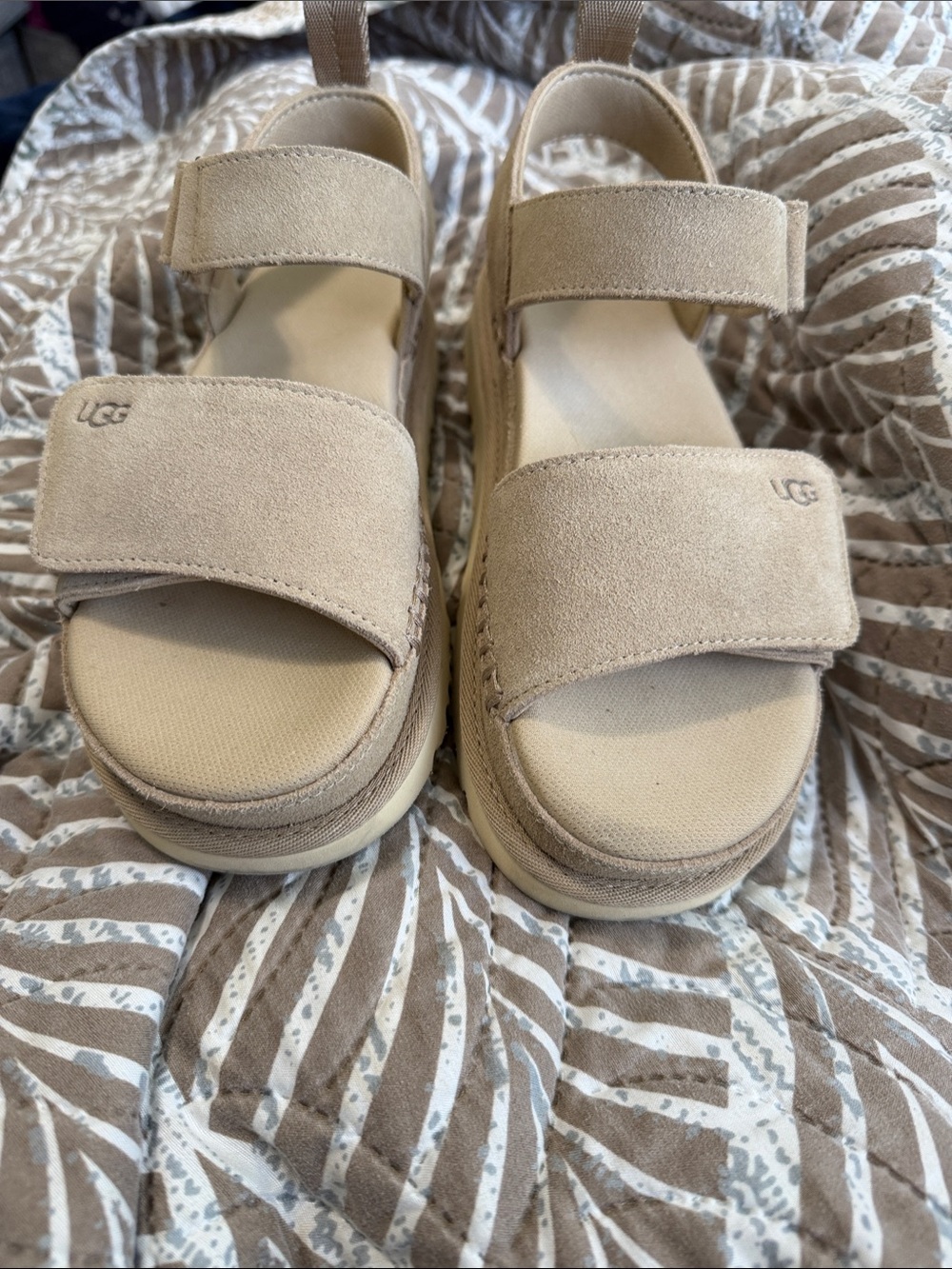 UGG Women's Tan Suede Double-Strap Platform Sandals